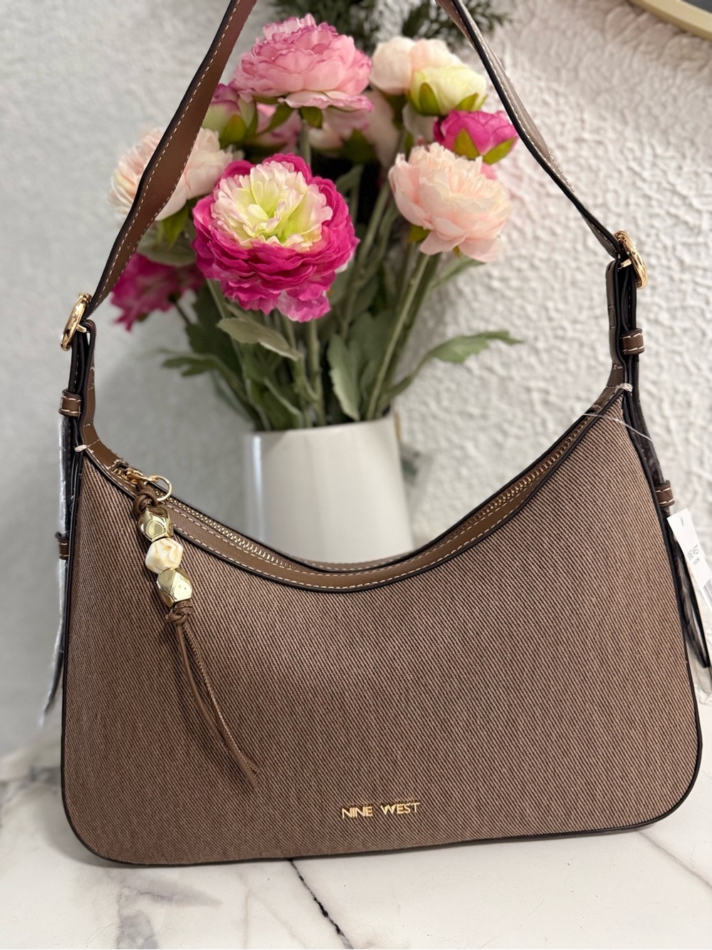 Nine West Brown Hobo Shoulder Bag with Tassel Charm